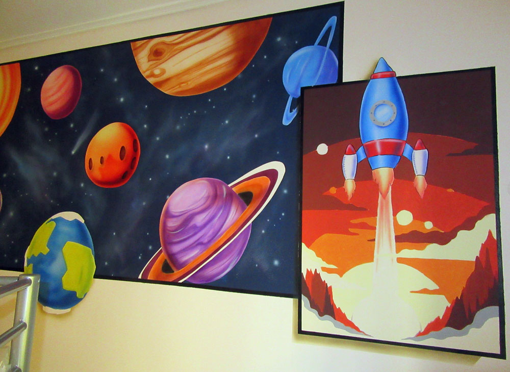 Ζωγραφική παιδικού δωματίου, ζωγραφική διάστημα, παιδικό δωμάτιο με θέμα διάστημα, ηλιακό σύστημα ζωγραφιά, ζωγραφική σε τοίχο